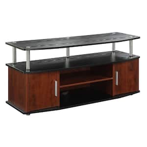 47 in. Black and Cherry Wood Particle Board TV Stand 46 in. with Doors
