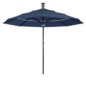 11 ft. Aluminium Smart Market Patio Umbrella in Indigo Blue with Remote Control, Wind Sensor, Solar Panel, LED Lighting