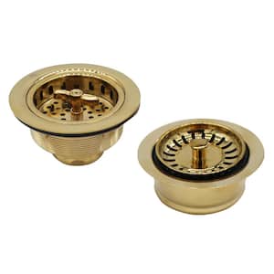 COMBO PACK 3-1/2 in. Wing Nut Twist Style Kitchen Sink Strainer and Waste Disposal Flange with Strainer, Polished Brass