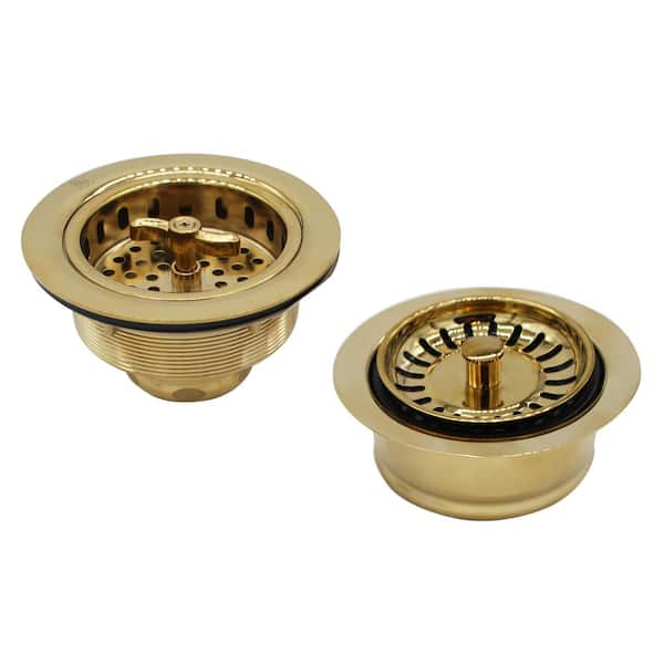 Westbrass COMBO PACK 3-1/2 in. Wing Nut Twist Style Kitchen Sink Strainer and Waste Disposal Flange with Strainer, Polished Brass