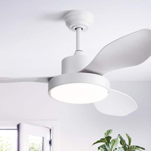 Sofucor 48 in. Indoor White Ceiling Fan with Light Kit Remote Control 3-Colors Adjustable and Reversible DC Motor