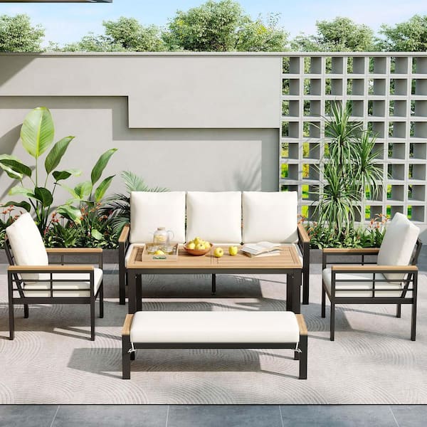 Unbranded 5-Piece Metal Patio Conversation Set with Beige Cushionsm, Outdoor Furniture Set, Patio Conversation Sets for Backyard