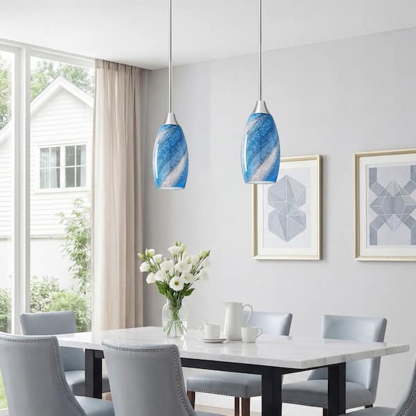 EDISHINE 60 -Watt 1 Light Dark Blue Adjustable Rods Medium Pendant