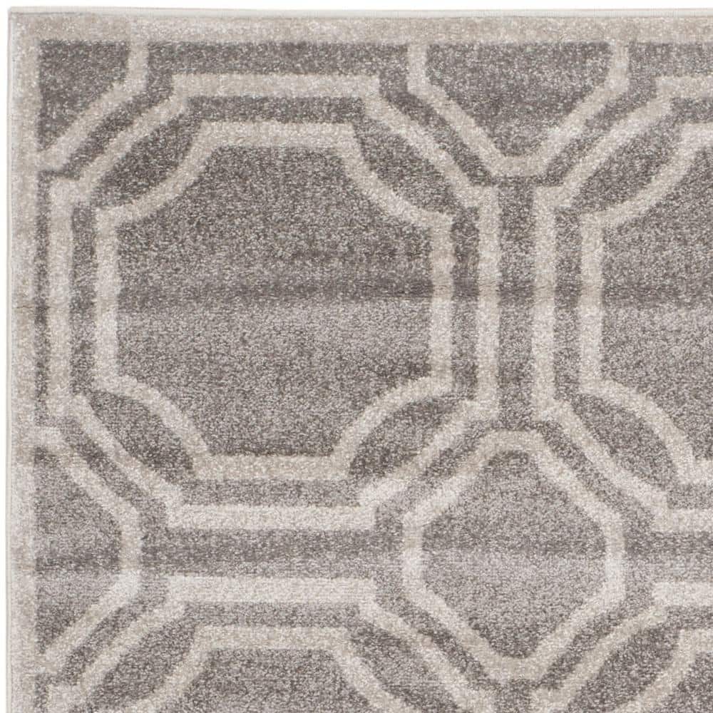 Grey and Light Grey Geometric Synthetic Area Rug