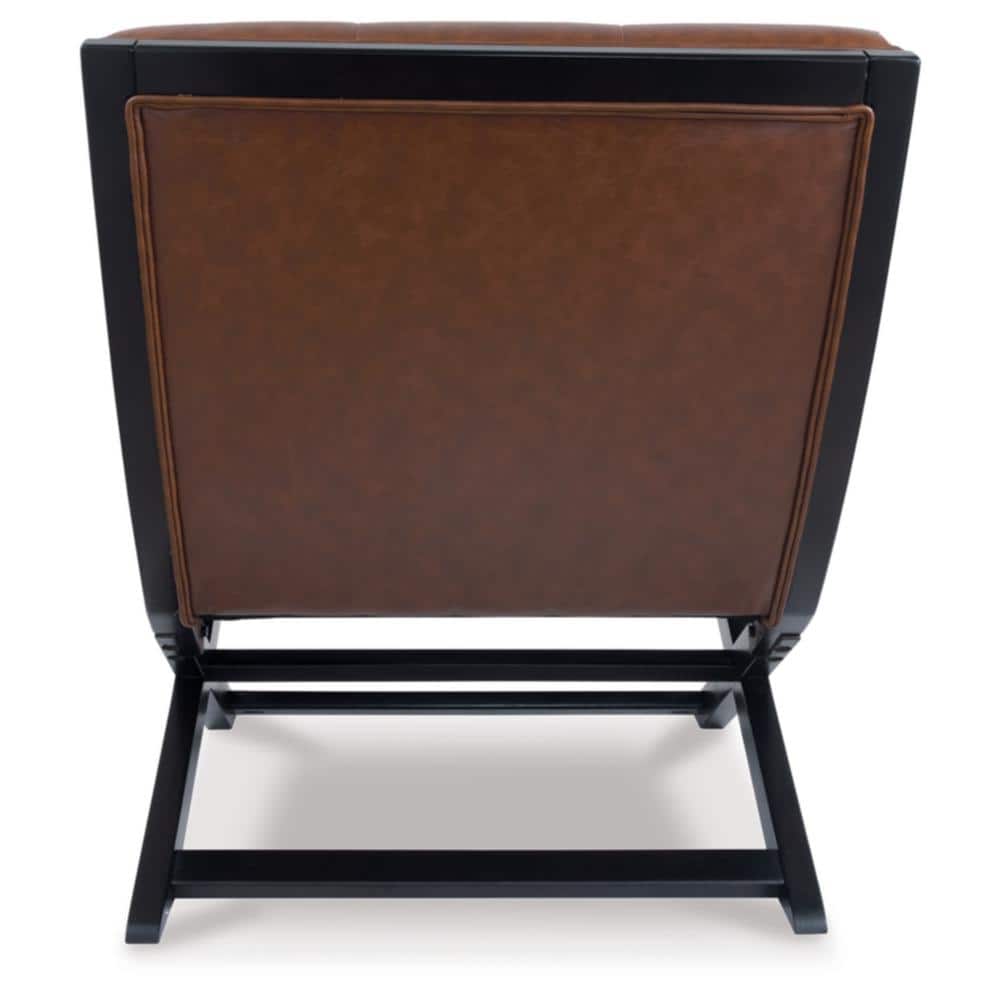 Traditional Brown Faux Leather and Wood Accent Chair