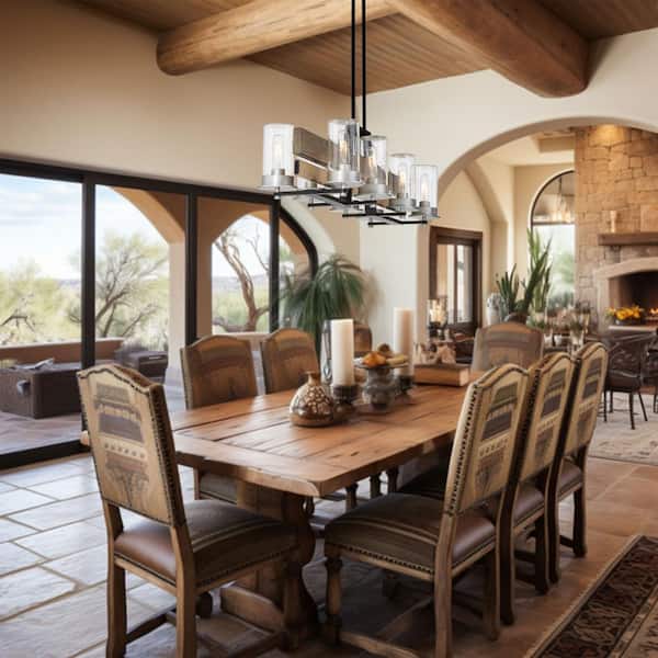 Silver Creek 8-Light Stone Grey, Black and Brushed Nickel Outdoor Island Chandelier with Clear Seeded Glass