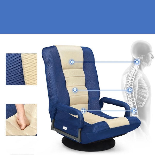 Navy Mesh Fabric Swivel Floor Game Chair with Padded Arms