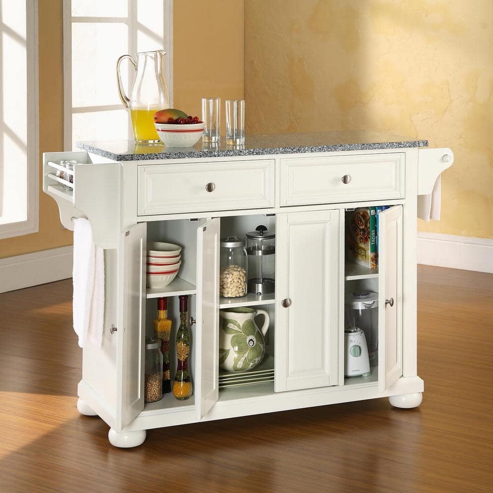 Alexandria White Kitchen Island with Gray Granite Top