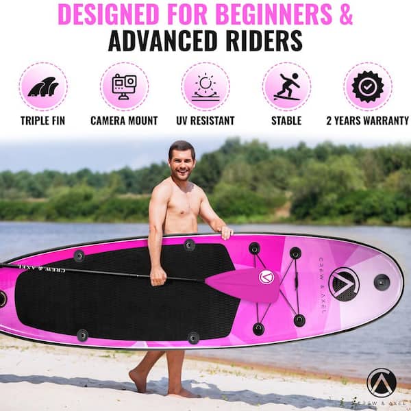 Crew & Axel (10 ft. CX155 W Slip Depot Home Up Paddle, 6.2 Pump SUP x The Pink in. - Inflatable 3 17 Paddle Backpack, Stand x Board Non Fins, in.) lbs. 33