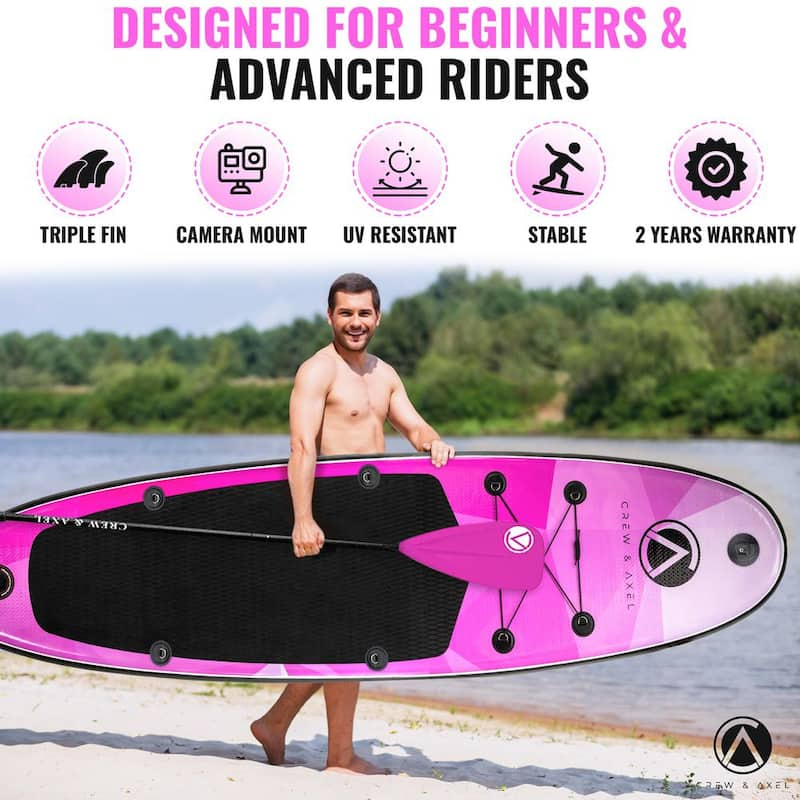 Inflatable Stand Up Paddle Board Non Slip SUP W Backpack, 3 Fins, Paddle, Pump (10 ft. x 33 in. x 6.2 in.) 17 lbs. Pink