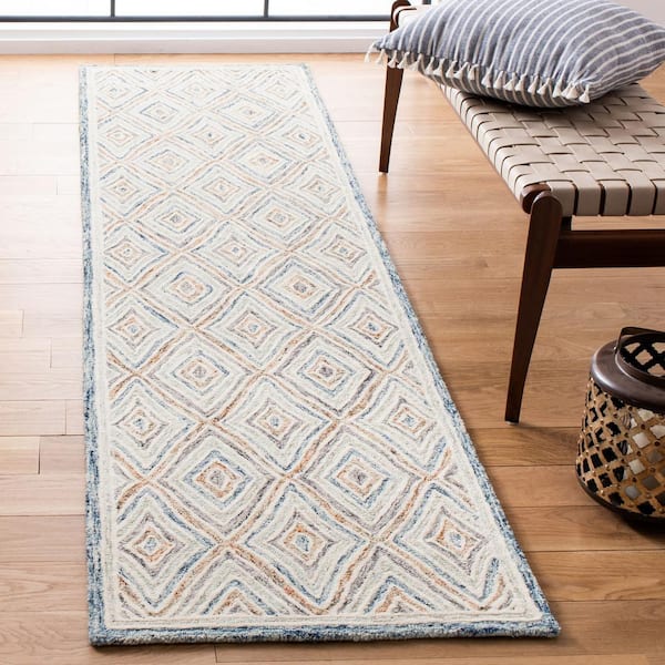 Capri Blue/Rust 2 ft. x 9 ft. Border Diamond Runner Rug