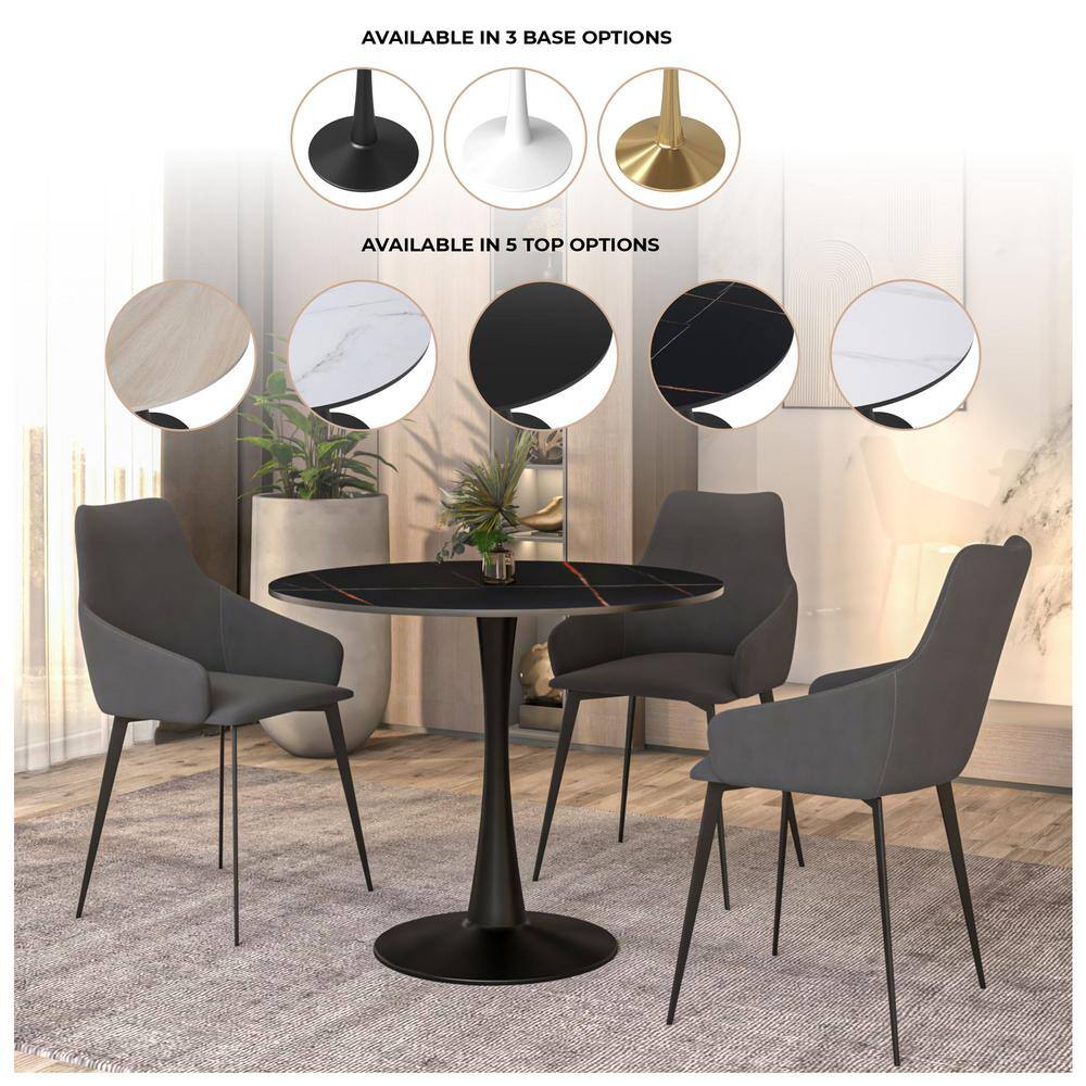 Round Black Marble Dining Table with Steel Base