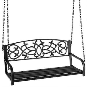 2-Person Metal Patio Swing Chair with Sturdy Chains-Black