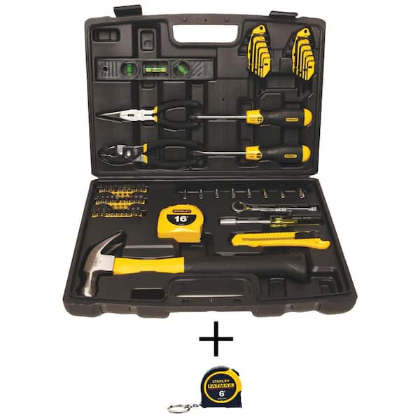 Home Tool Kit (65-Piece) and FATMAX 6 ft. x 1/2 in. Keychain Pocket Tape Measure