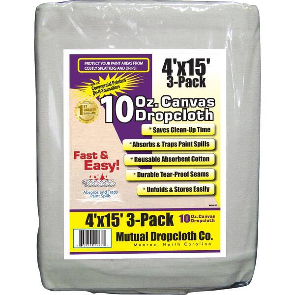 4 ft. x 15 ft. 10 oz. Natural Canvas Drop Cloth (3-Pack)