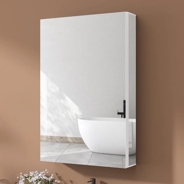 Tyn 20 in. W x 30 in. H Rectangular Aluminum Recessed Or Surface Mount Bathroom Small White Medicine Cabinet with Mirror