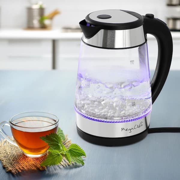 MegaChef Cup Glass and Stainless Steel Electric Tea Kettle in
