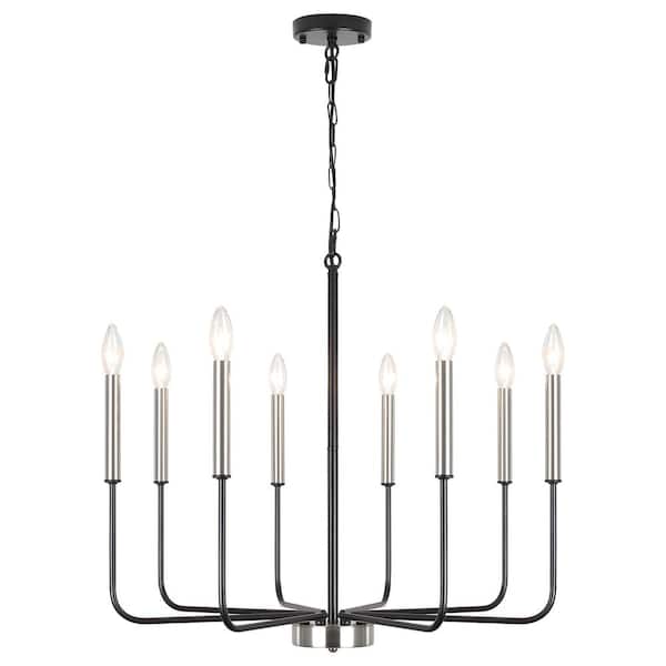 ZJVAIVE 8-Light Black/Nickel Farmhouse Candle Style Chandelier for Living Room Kitchen Island with No Bulbs Included