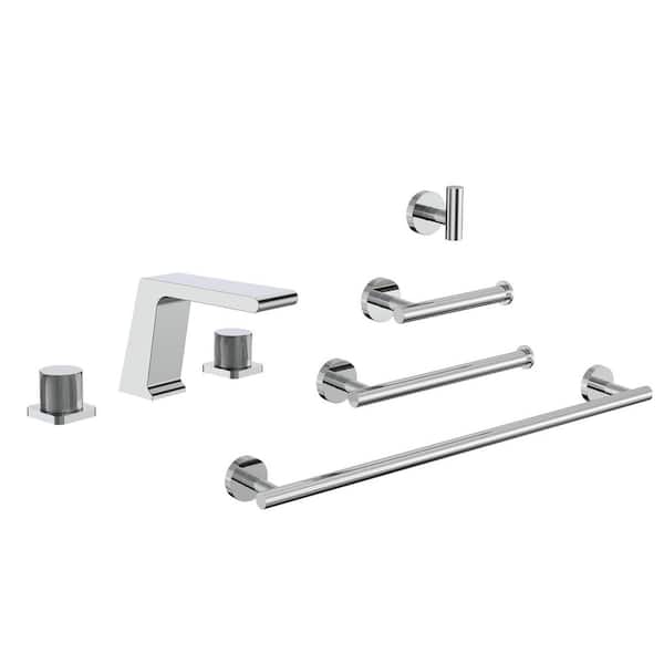 GRANDJOY Velmora Waterfall 8 in. Widespread Double Handle Bathroom Sink Faucet and Towel Rack Set in Chrome Drain Not Included