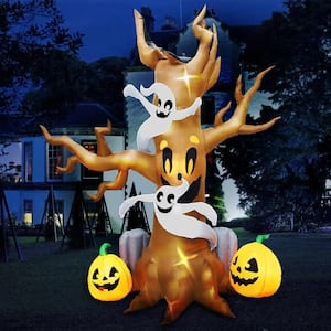 Syncfun 8 FT Halloween Inflatable Scary Tree with Ghosts, Pumpkins, and Tombstone