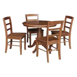 5-Piece Set Bourbon Oak 36 in. Round Dining Table with 4-Side Chairs