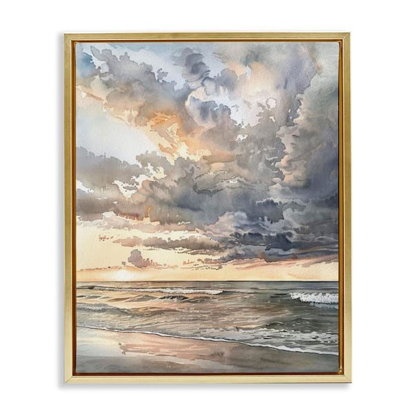 Stupell Industries Moody Sea Cloudy View by Petal Prints Design Gold Floater Frame Nature Graphic Art Print 21 in. x 17 in.