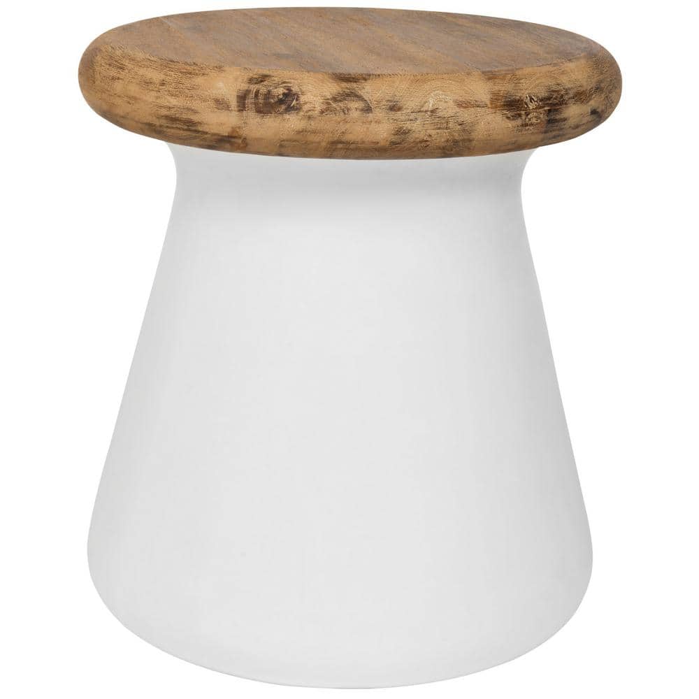 Ivory Acacia and Concrete Transitional Round Accent Table