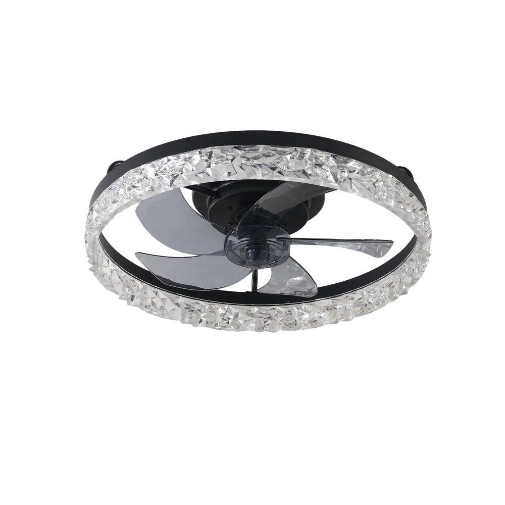 19 in. Smart Indoor Black Flush Mount Standard Low Profile Ceiling Fan with Light and Remote Control price history on PriceWatchPro