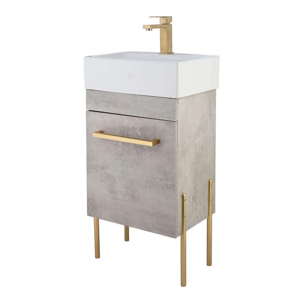 FINE FIXTURES Concordia 17 in. W x 11.75 in. D x 33.50 in. H Bathroom Vanity in Gray Marble with White Ceramic Top