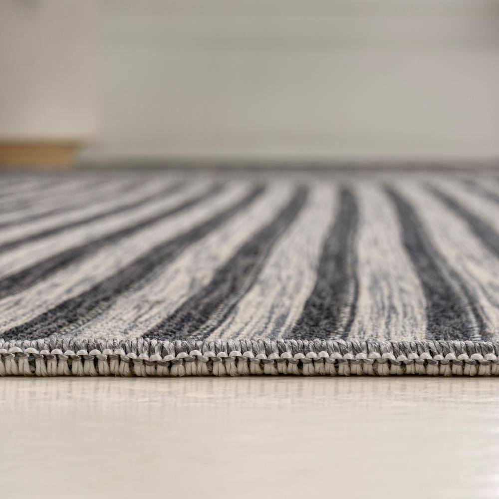 Zephyr Black and Cream Synthetic Stripe Reversible Rug 3' x 5'