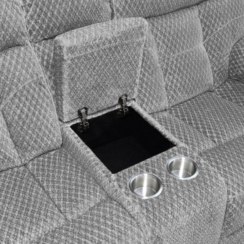 Bravo Stone Gray Fabric Reclining Loveseat with Cup Holder