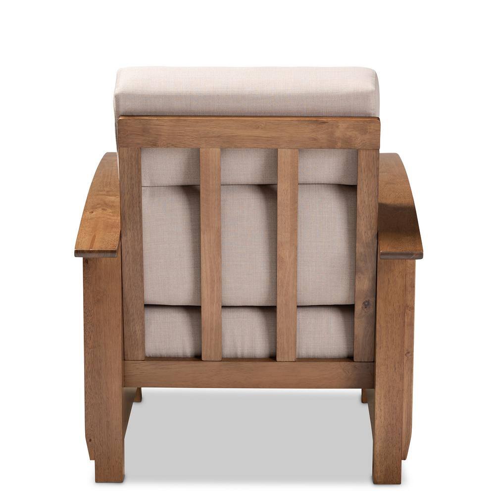 Walnut Brown and Taupe Leather Accent Chair with Slatted Back