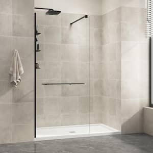 LuxeSpa 36 in. W x 76 in. H Fixed Frameless Screen Shower Door in Matte Black with 3/8 in. Thick Clear Tempered Glass