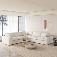 J&E Home 120.45 in. W Square Arm Linen Modular 5-Pieces Free Combination Sofa in White JE-SF121WE-Z-SA