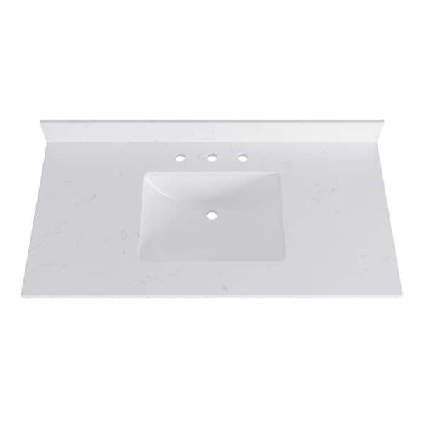 43 in. W x 22 in. D Engineered Stone Composite White Rectangular Single Sink Bathroom Vanity Top in Carrara White