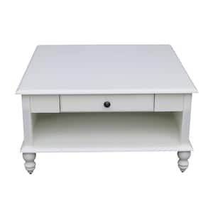Cottage Beach 34 in. White Medium Square Wood Coffee Table with Drawers