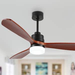 Novella 52in. Indoor LED 6-Speed Solid Wood Walnut Reversible Japandi-Zen Ceiling Fan With Light, Latest DC Motor
