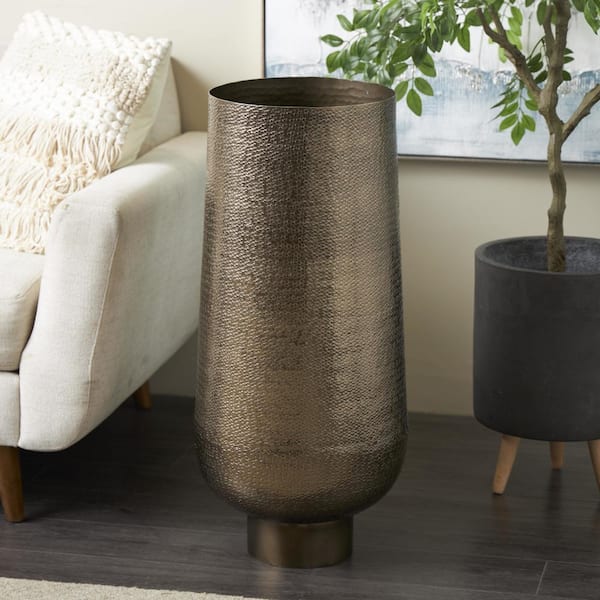 Litton Lane Brass Textured Wide Floor Aluminum Metal Geometric Decorative Vase with Elevated Base