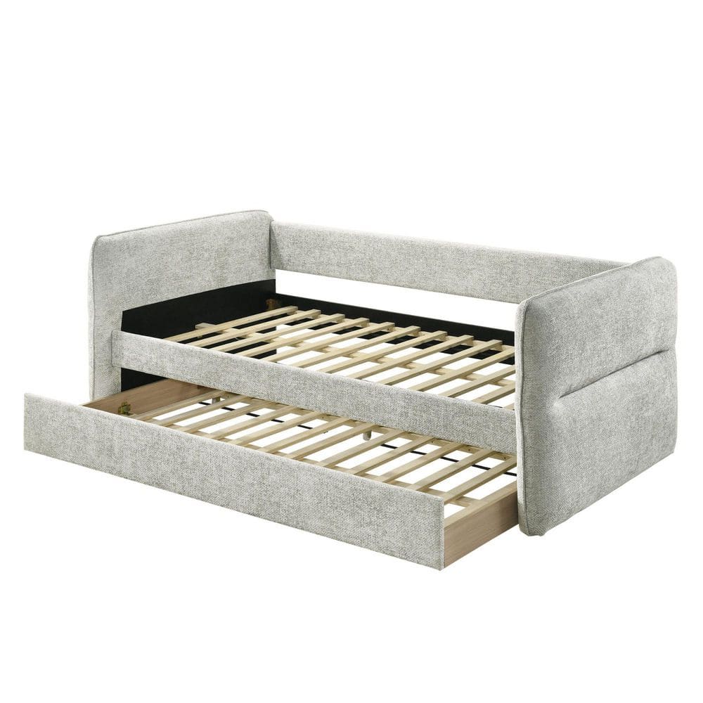 Mighty Light Green Fabric Upholstered Twin Size Daybed with Pull Out Trundle, Button Tufted Nailhead - thumbnail 4