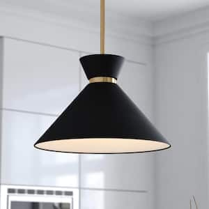 Racine 1-Light Matte Black and Gold Natural Brass Mid-Century Modern Bowtie Pendant Light Fixture, LED Compatible