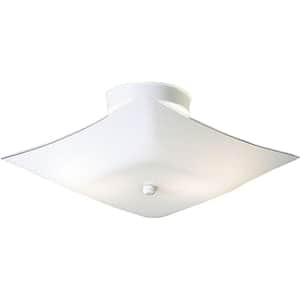 12 in. 2-Light White Flush Mount with Square White Glass