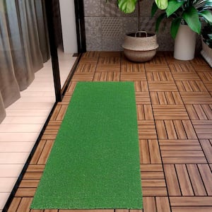 Evergreen Collection Waterproof Solid 3x7 Indoor/Outdoor 2 ft. 7 in. x 7 ft. Green Artificial Grass Runner Rug