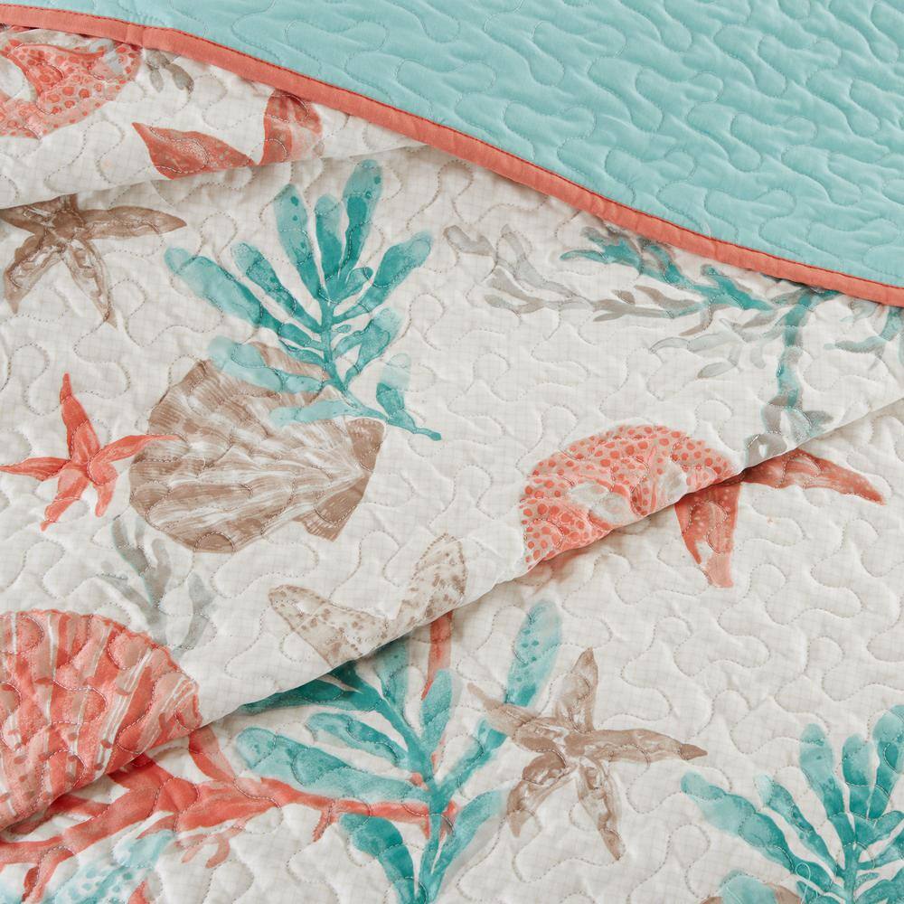Ivory Cotton Reversible Full Quilt Set with Throw Pillows