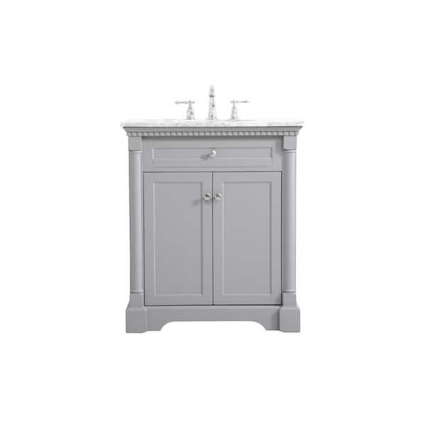 Unbranded Simply Living 30 in. W x 21.5 in. D x 35 in. H Bath Vanity in Grey with Carrara White Marble Top