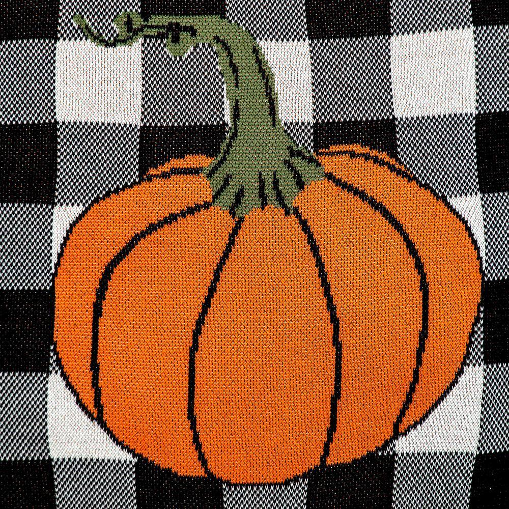 Orange and Black Plaid Pumpkin Square Cotton Throw Pillow