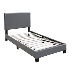 Gray Wooden Frame Twin Platform Bed with Padded Headboard