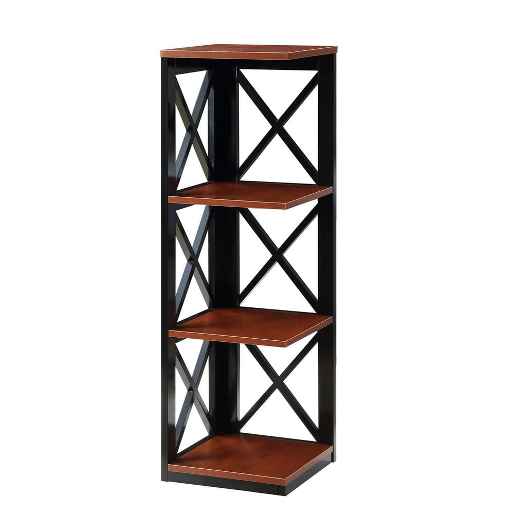 Convenience Concepts Oxford 38.5 in. Cherry/Black Wood 3-Shelf Corner Bookcase