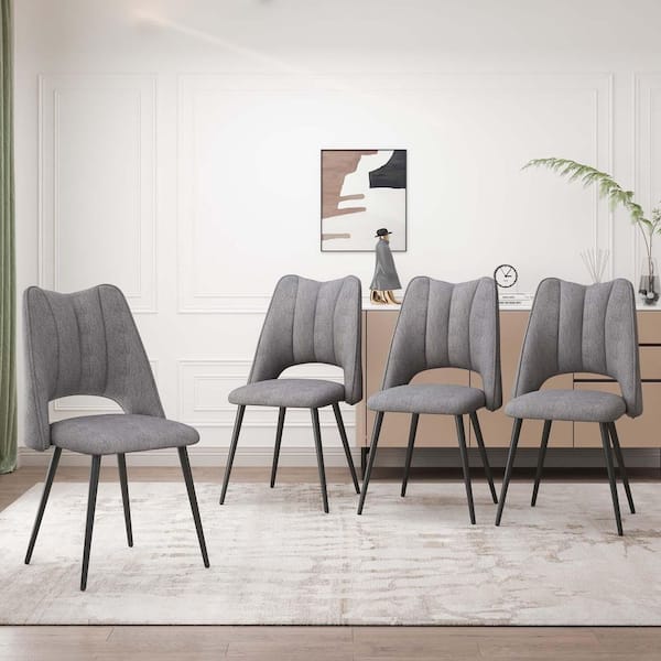 Unbranded Gray Linen Fabric Modern Dining Chairs Accent Side Chairs High Backrest Upholstered Kitchens Chairs (Set of 4)