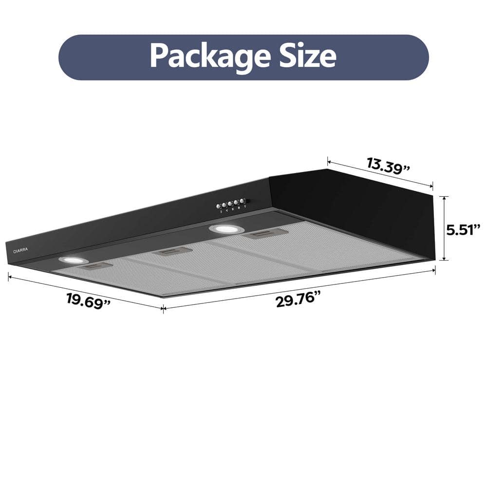 CIARRA Black Stainless Steel 30" Convertible Under Cabinet Range Hood