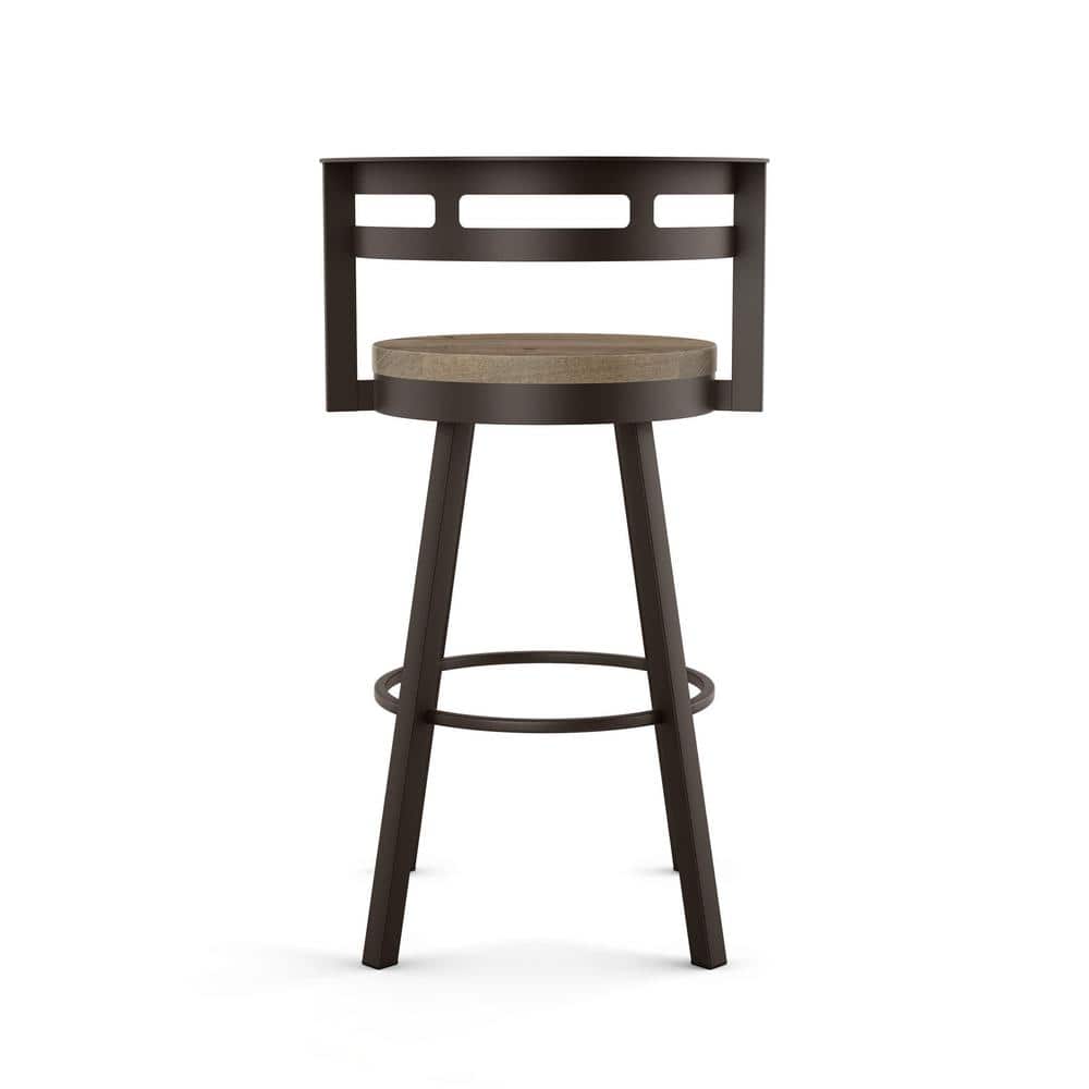 Beige Distressed Wood and Dark Brown Metal Swivel Counter Stool